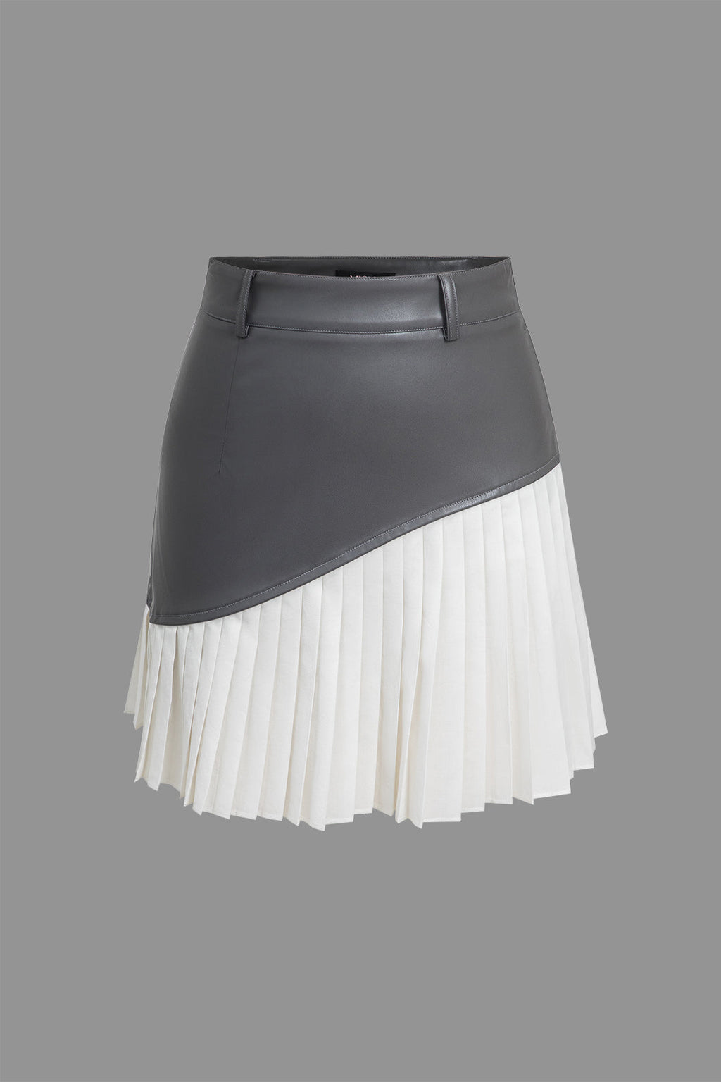 חצאית אסימטרית עם קפלים דמויי עור בצבע בלוק צבעוני 