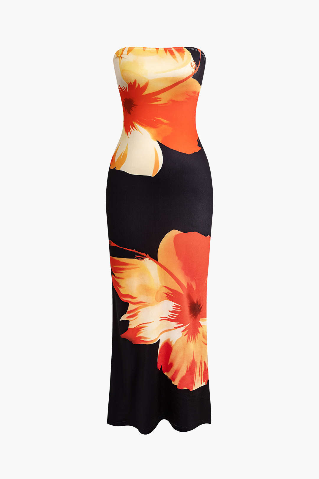 Vestido Midi Estampado Floral Sin Tirantes Verano Elegante