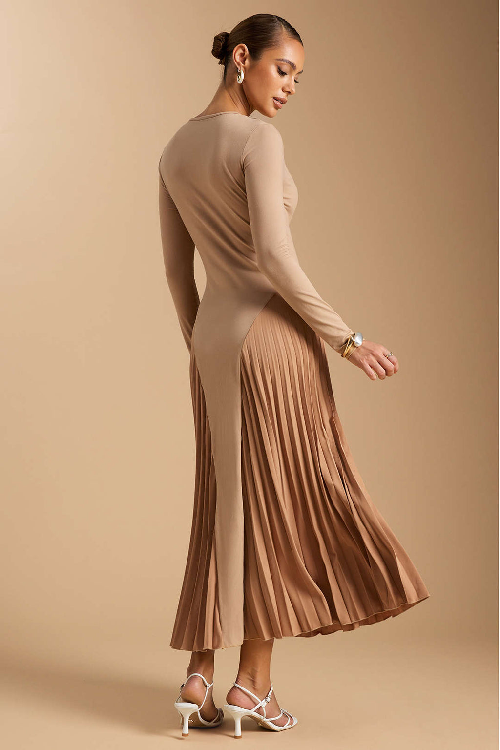 Pleated Long Sleeve Maxi Dress