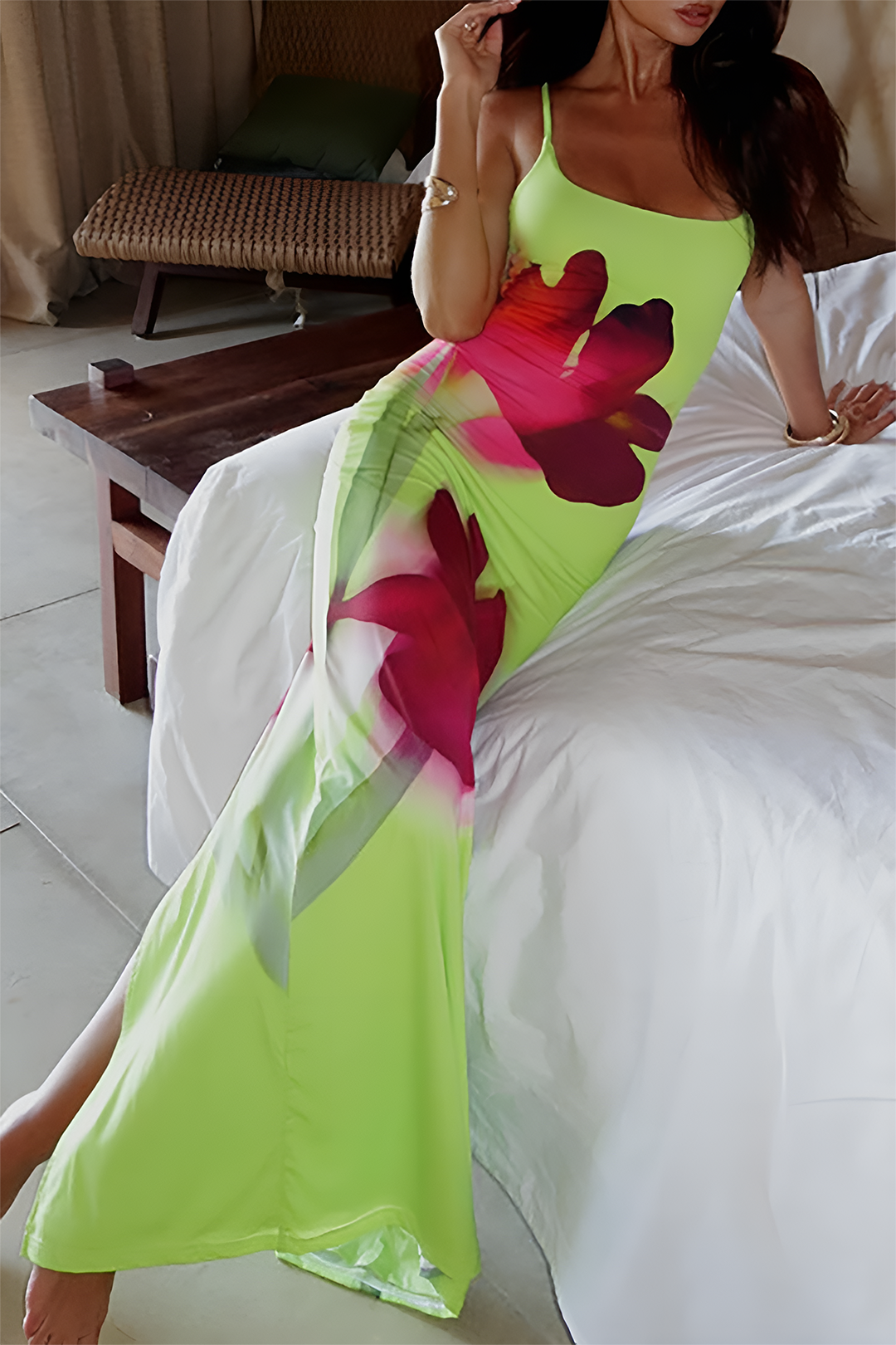 Vestido Maxi Estampado Floral Con Abertura Elegante