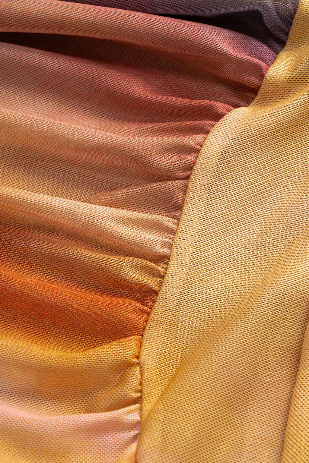 Tie Dye Print Mesh Ruched Long Sleeve Maxi Dress