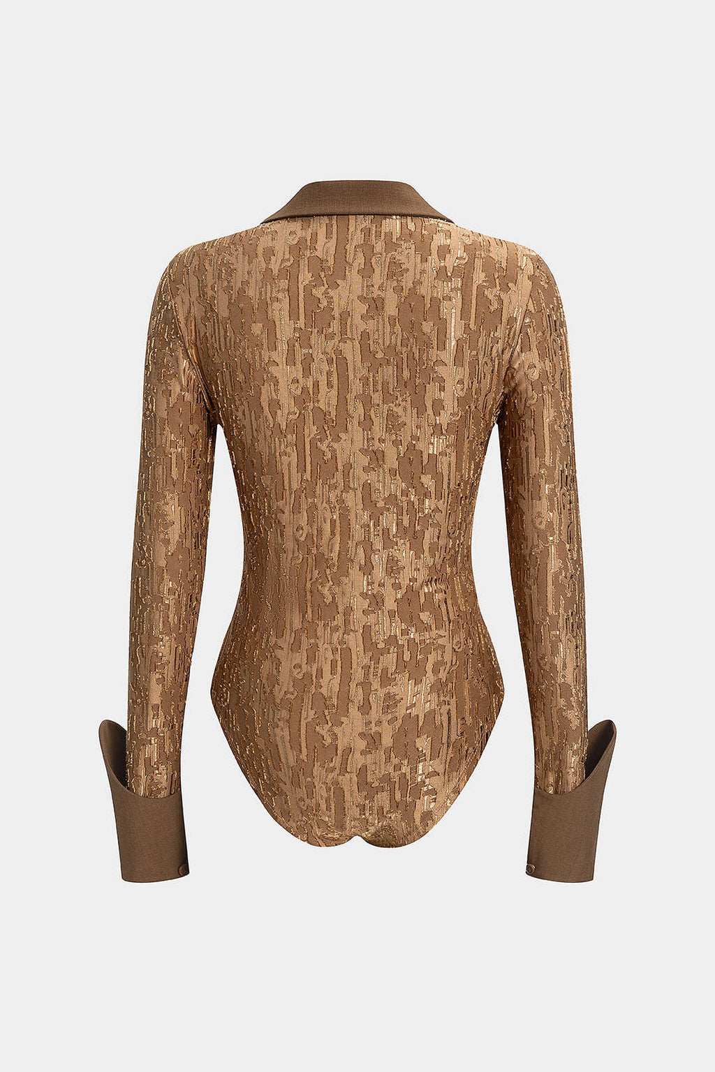 Metallic Button Ripped Patchwork Long Sleeve Bodysuit