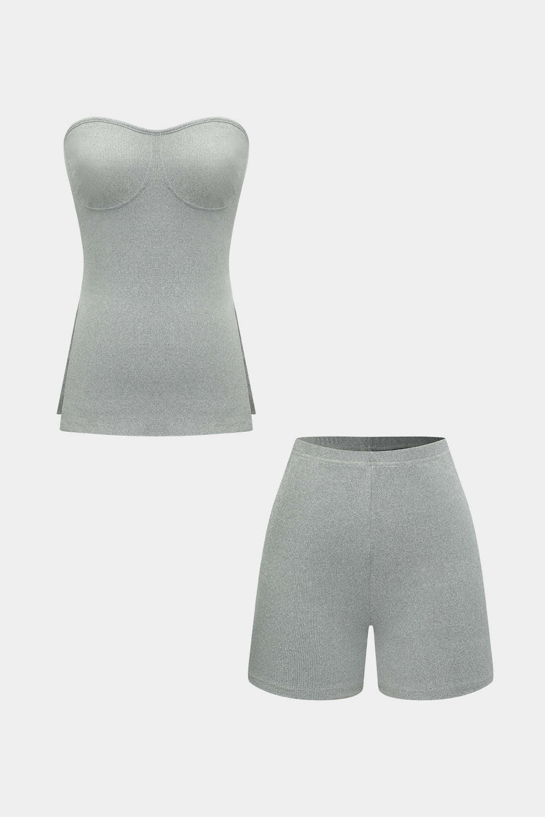 Conjunto Dos Piezas Top Sin Tirantes Y Shorts De Punto