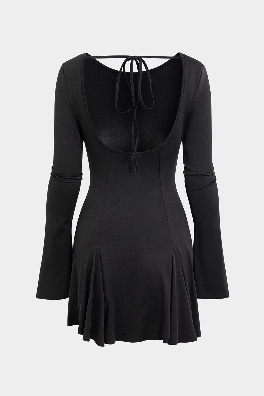 שמלת מיני ללא גב עם שרוולים ארוכים וקשירה 