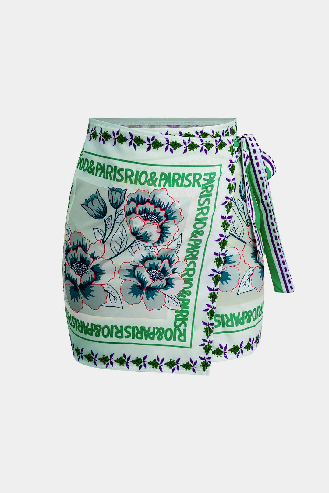 חצאית מיני עם קשירה והדפס פרחוני 