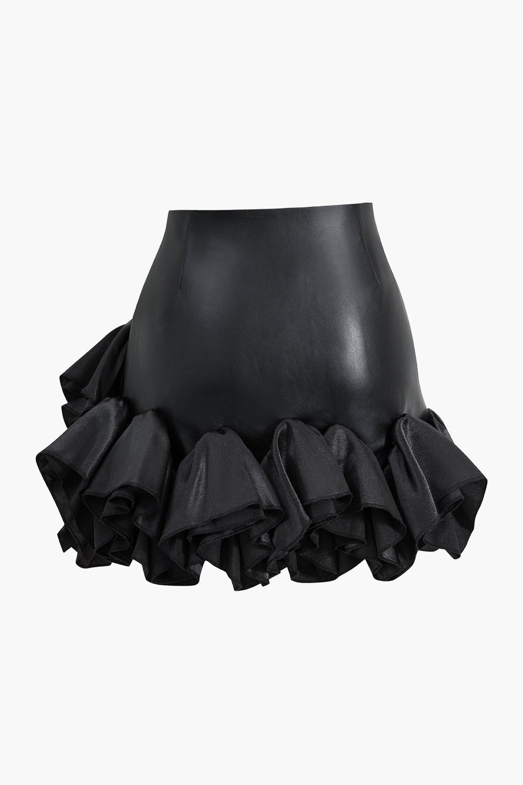 Falda Mini Cuero Sintético Con Volantes Silueta Elegante