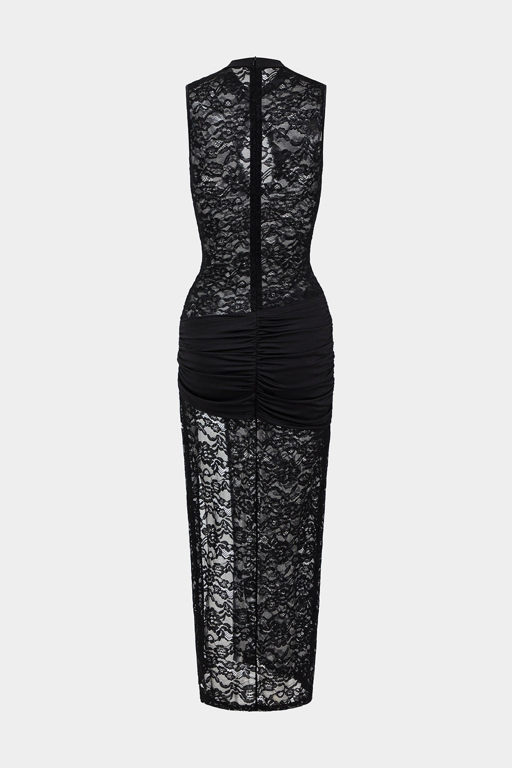 Vestido Maxi Encaje Metálico Fruncido Con Cremallera