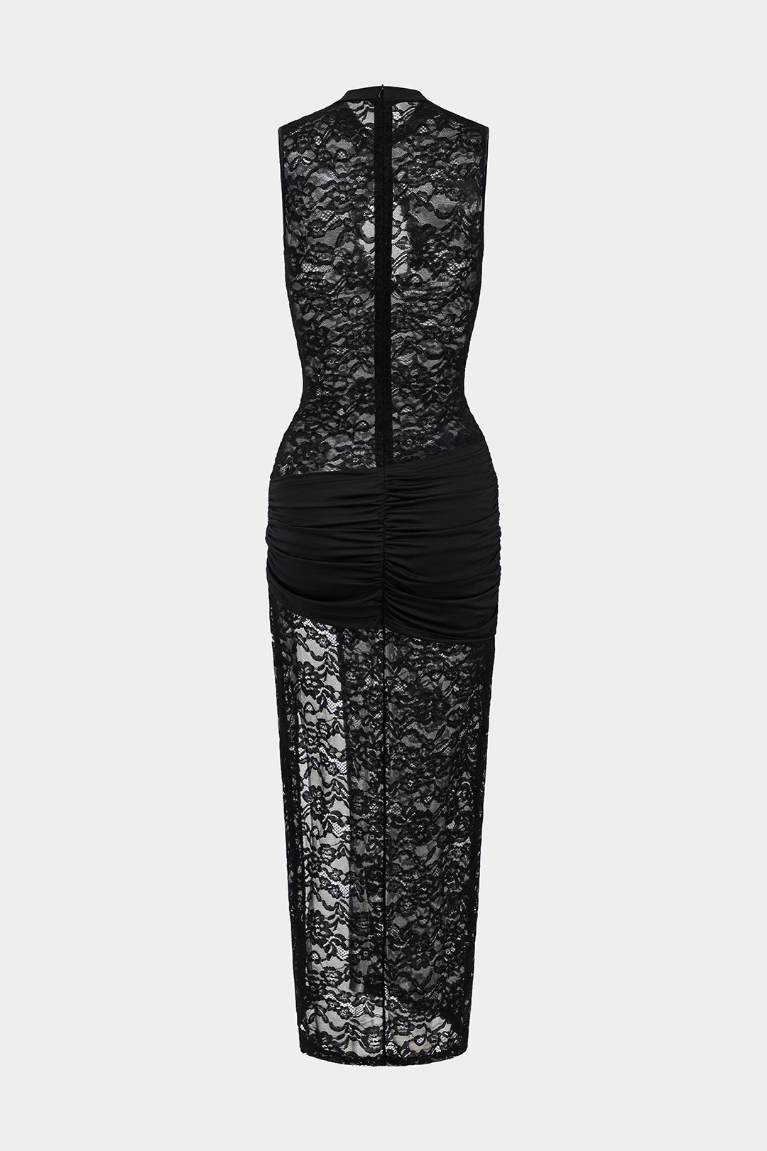 Vestido Maxi Encaje Metálico Fruncido Con Cremallera
