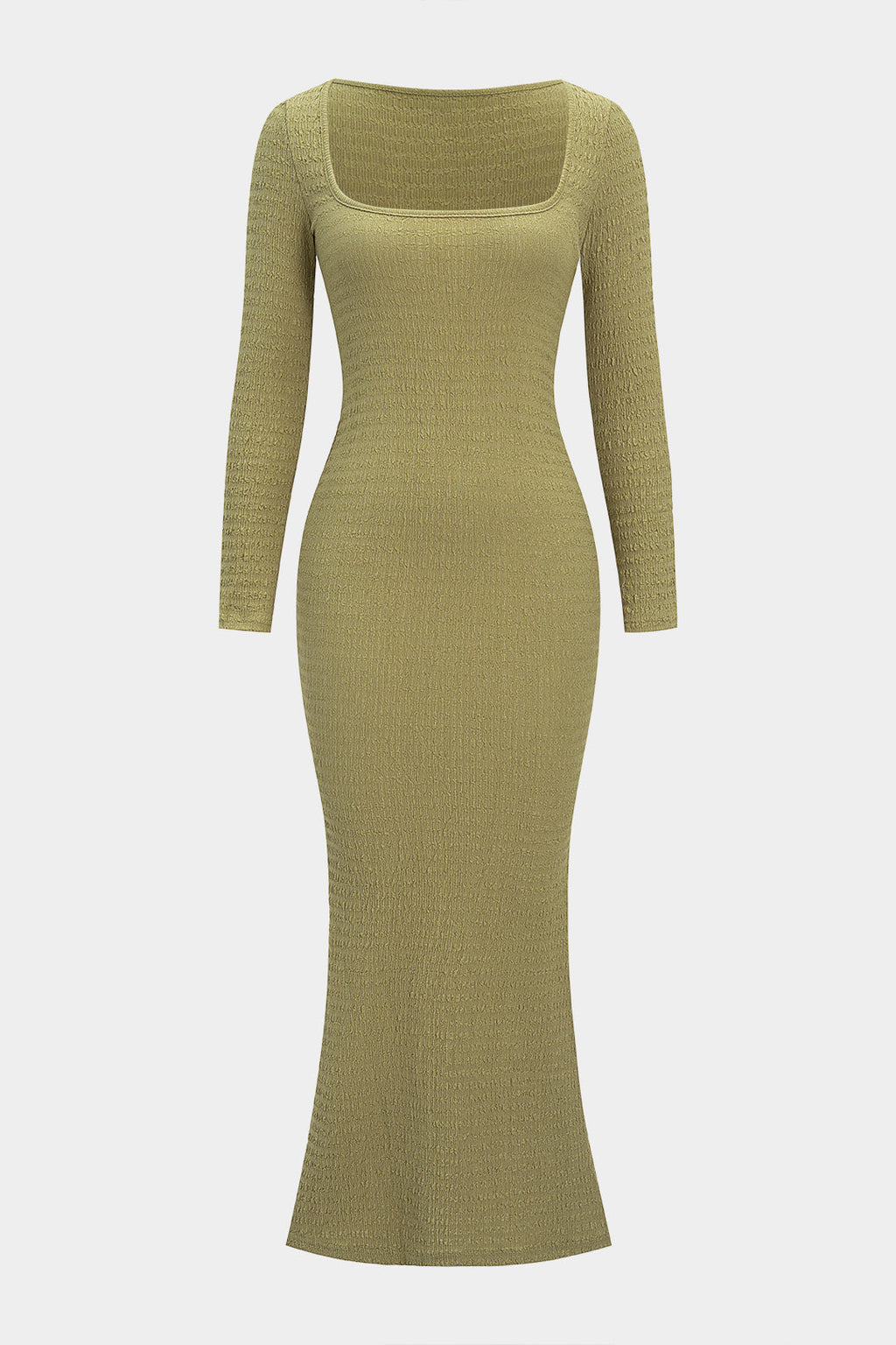 Knit Ribbed Square Neck Long-Sleeve Dress