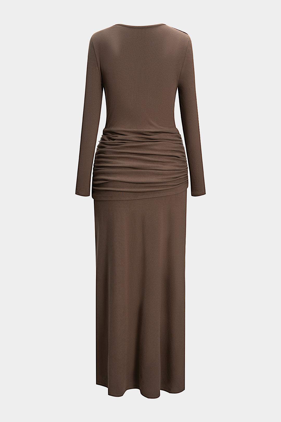 Metallic Ruched Asymmetrical Neck Long Sleeve Maxi Dress