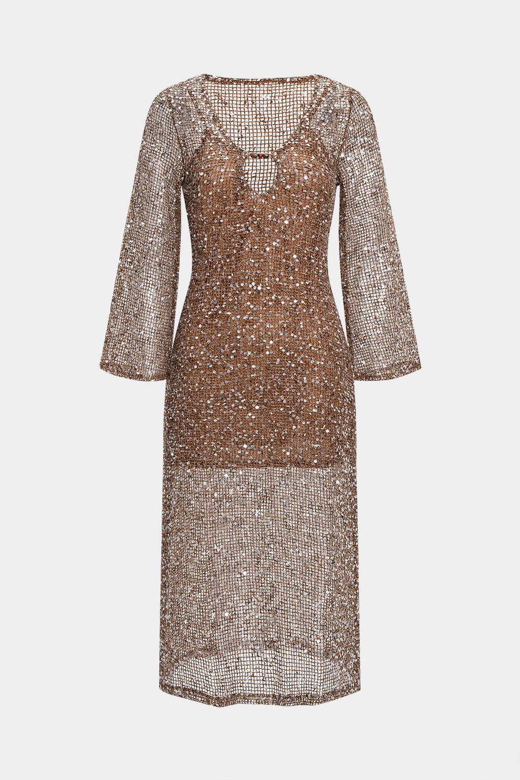 Sequin Cut Out Long Sleeve Maxi Dress