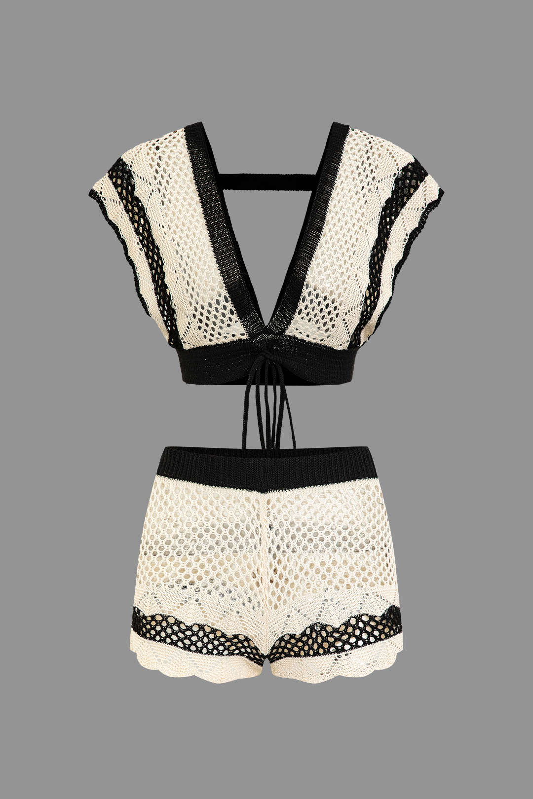Conjunto Corto De Punto Con Escote En V Crochet Mujer