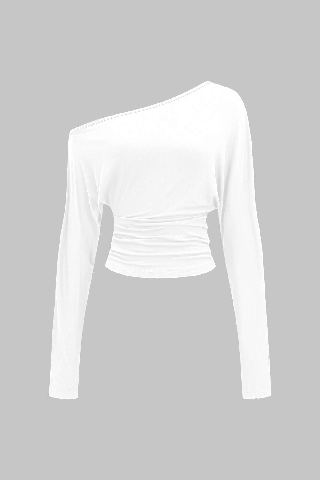 Cut Out Asymmetrical Neck Ruched Long-Sleeve Top
