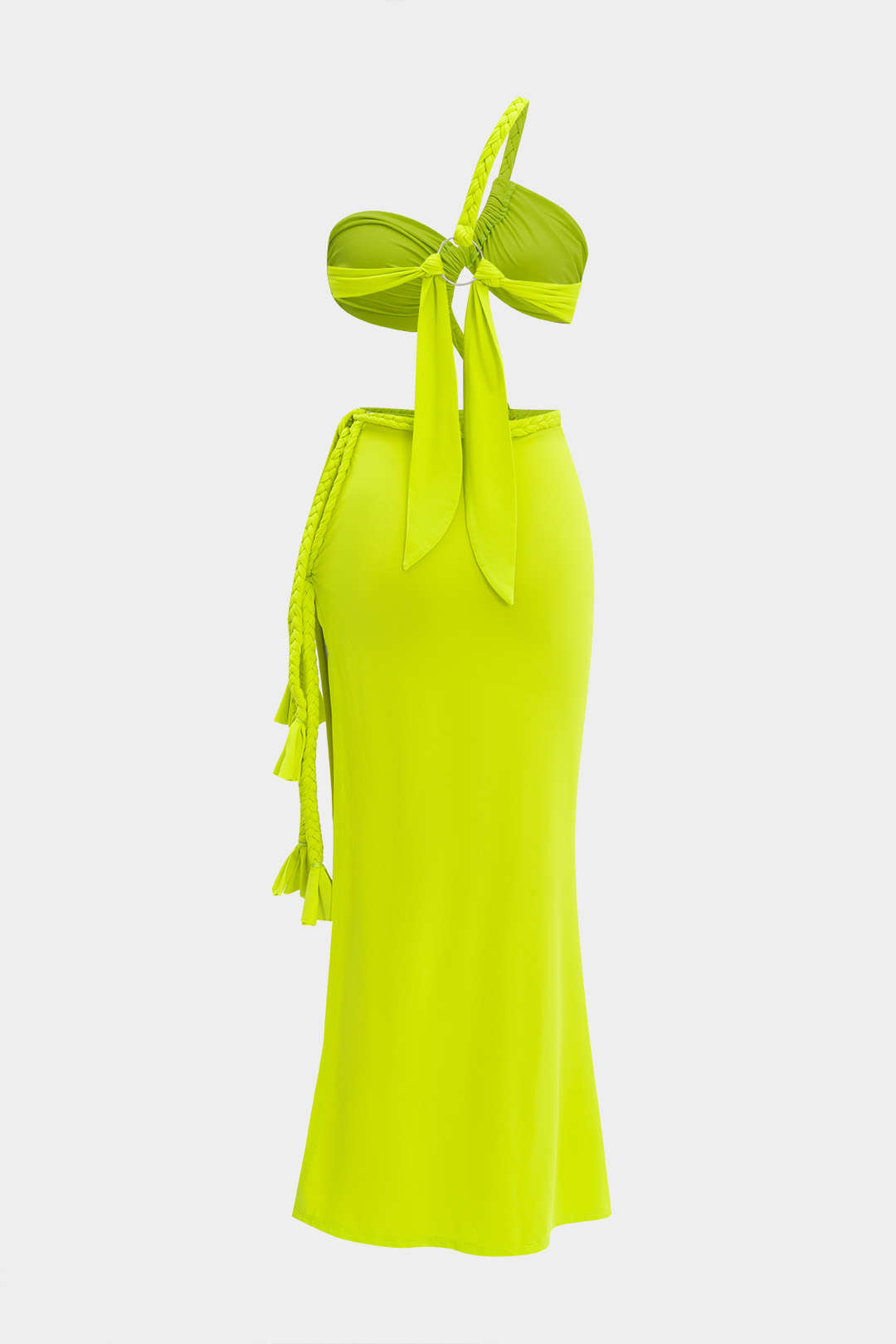 Vestido Maxi Arrugado Con Nudo Y Abertura Lateral