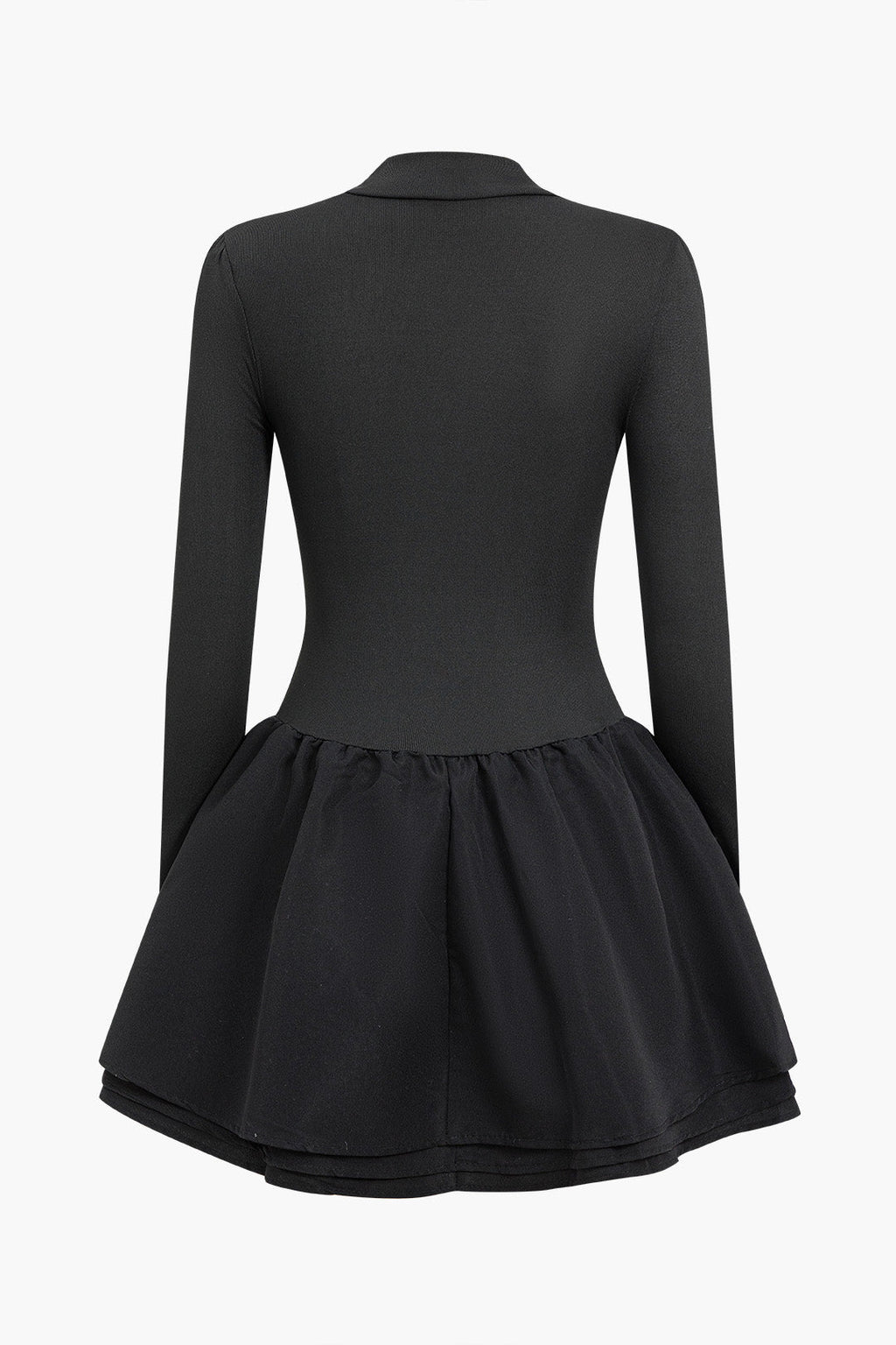 שמלת מיני בסיסית עם שרוולים ארוכים ופופים 