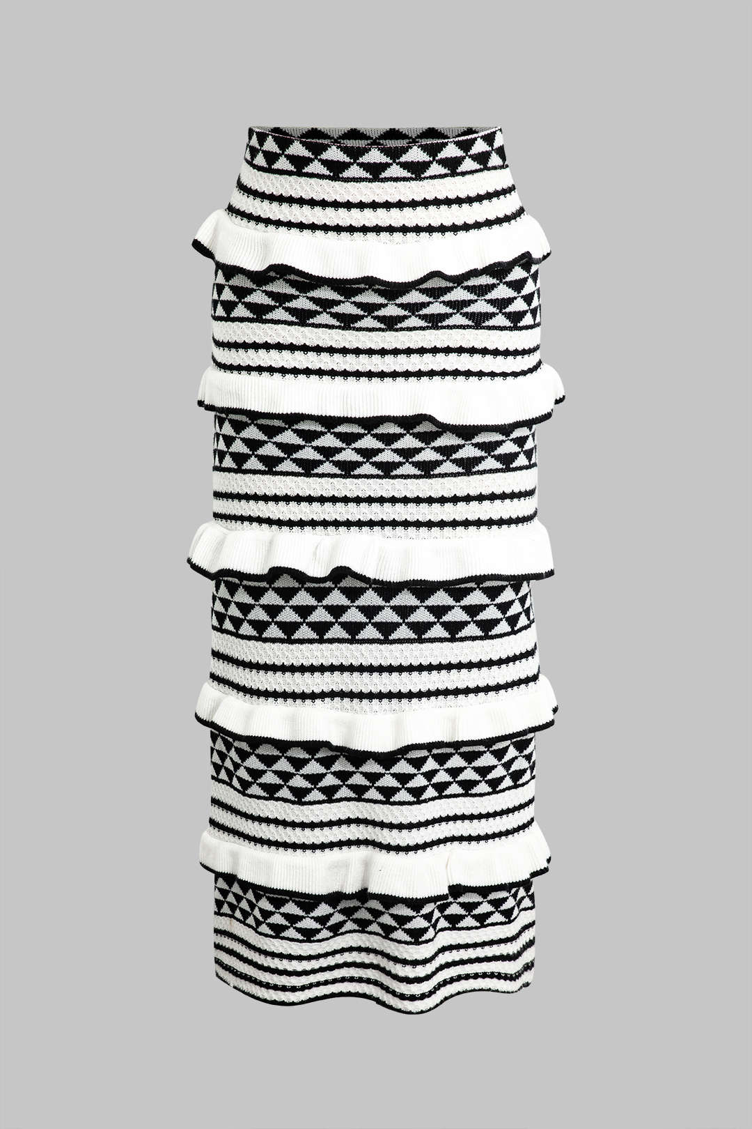 Conjunto Corsé Bandeau Rayado con Falda Midi de Volantes