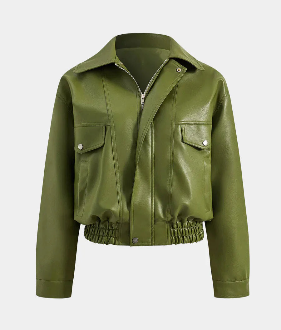 Chaqueta Garlend Verde Oliva Estilo Bomber Cuero Sintético