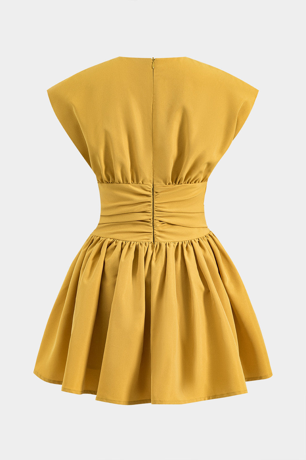 Vestido Mini Sin Mangas Con Cordón Fruncido Cremallera