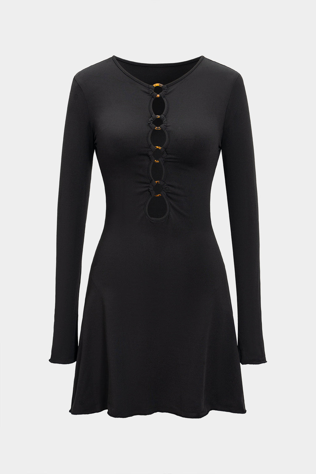 שמלת מיני עם שרוולים ארוכים ומחשוף 