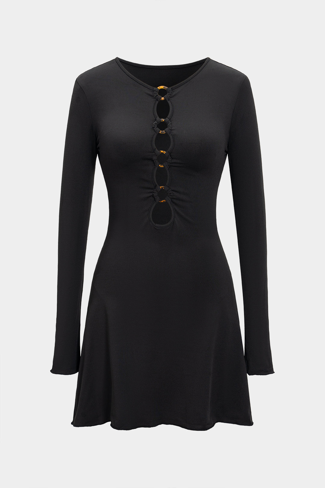 שמלת מיני עם שרוולים ארוכים ומחשוף 