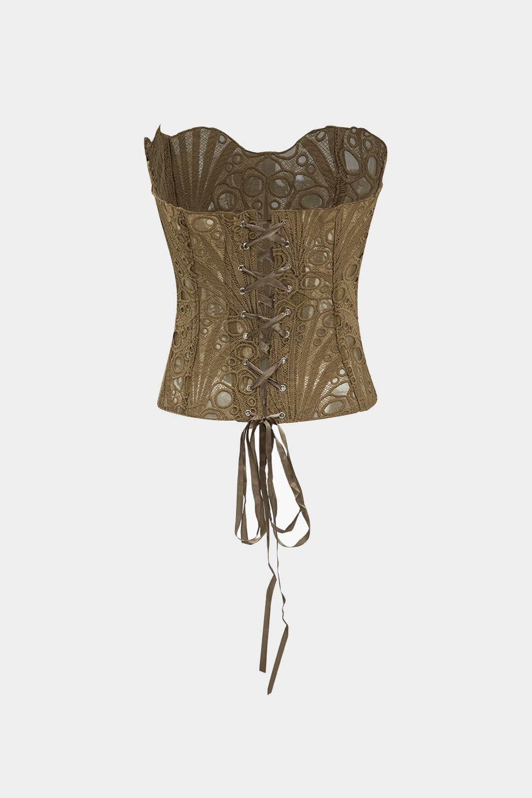 Crop Top Transparente de Encaje Espalda Lazo para Noche