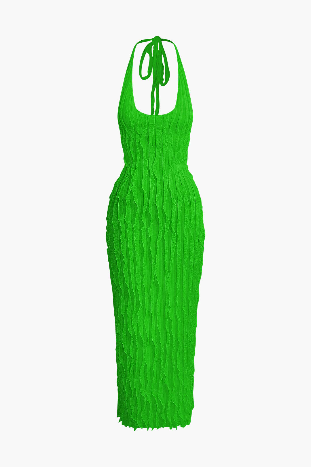 Vestido Maxi Halter Transparente Texturizado Con Volantes