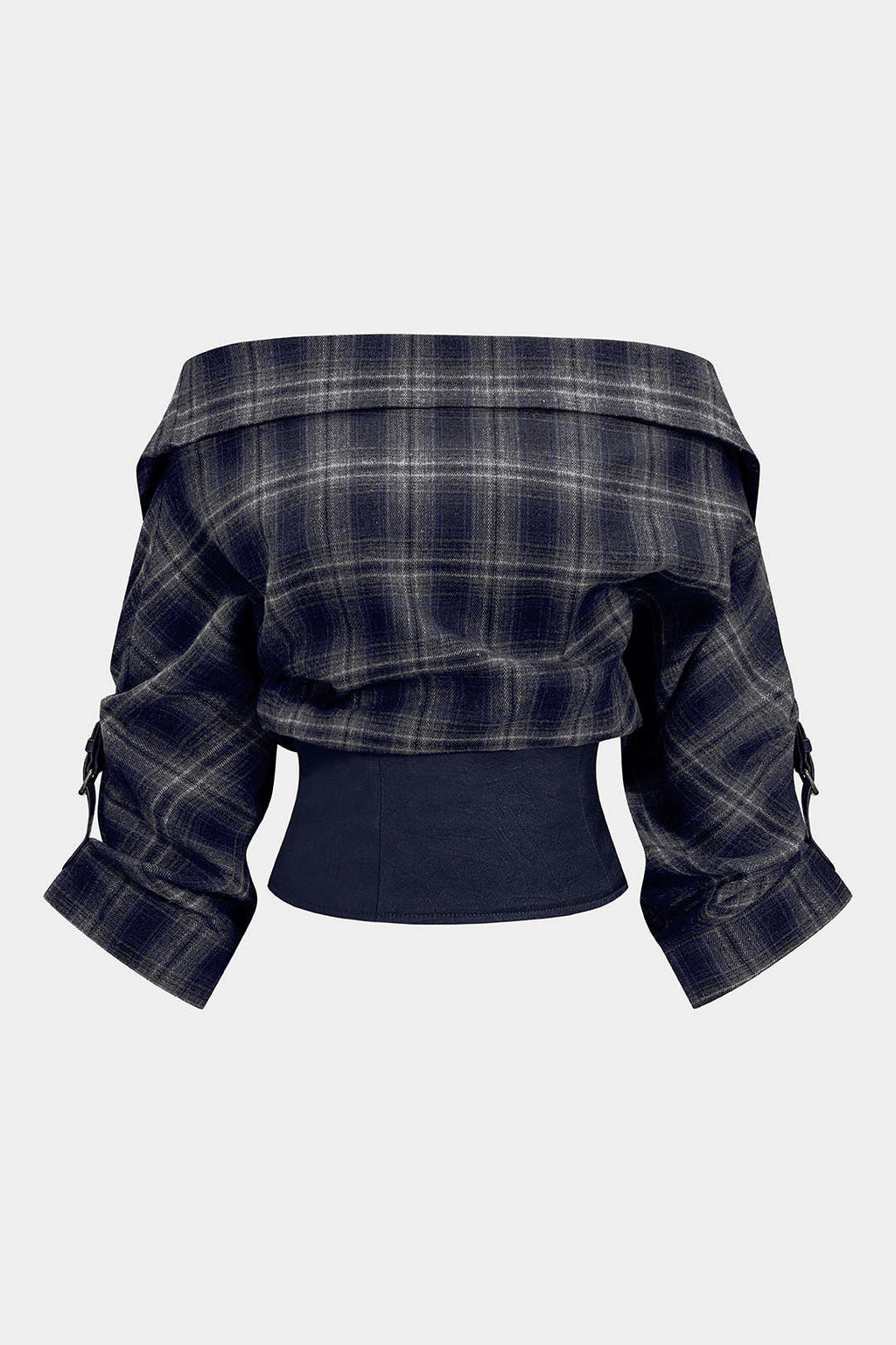 חולצה ארוכת שרוולים עם רוכסן, הדפס משובץ וטלאים של סאטן 