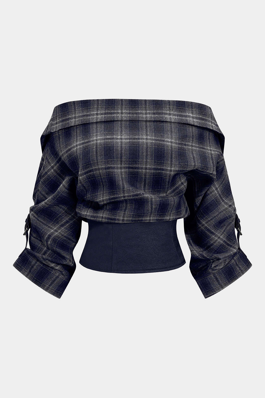 חולצה ארוכת שרוולים עם רוכסן, הדפס משובץ וטלאים של סאטן 