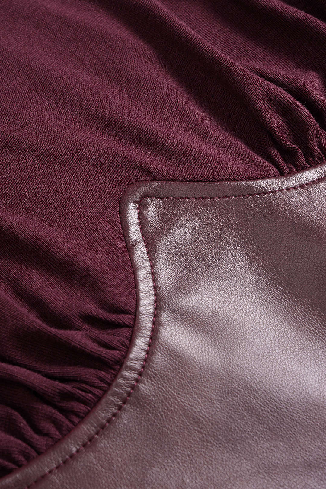 Faux Leather Patchwork Round Neck Long Sleeve Bodysuit