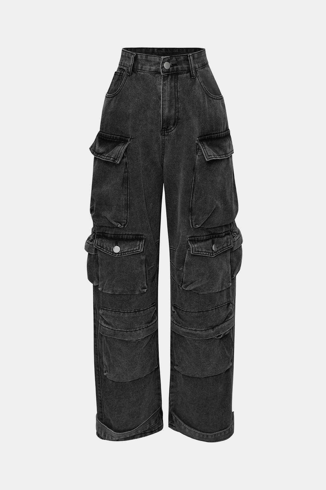 Jeans Cargo Anchos de Textura Suave con Bolsillos Múltiples