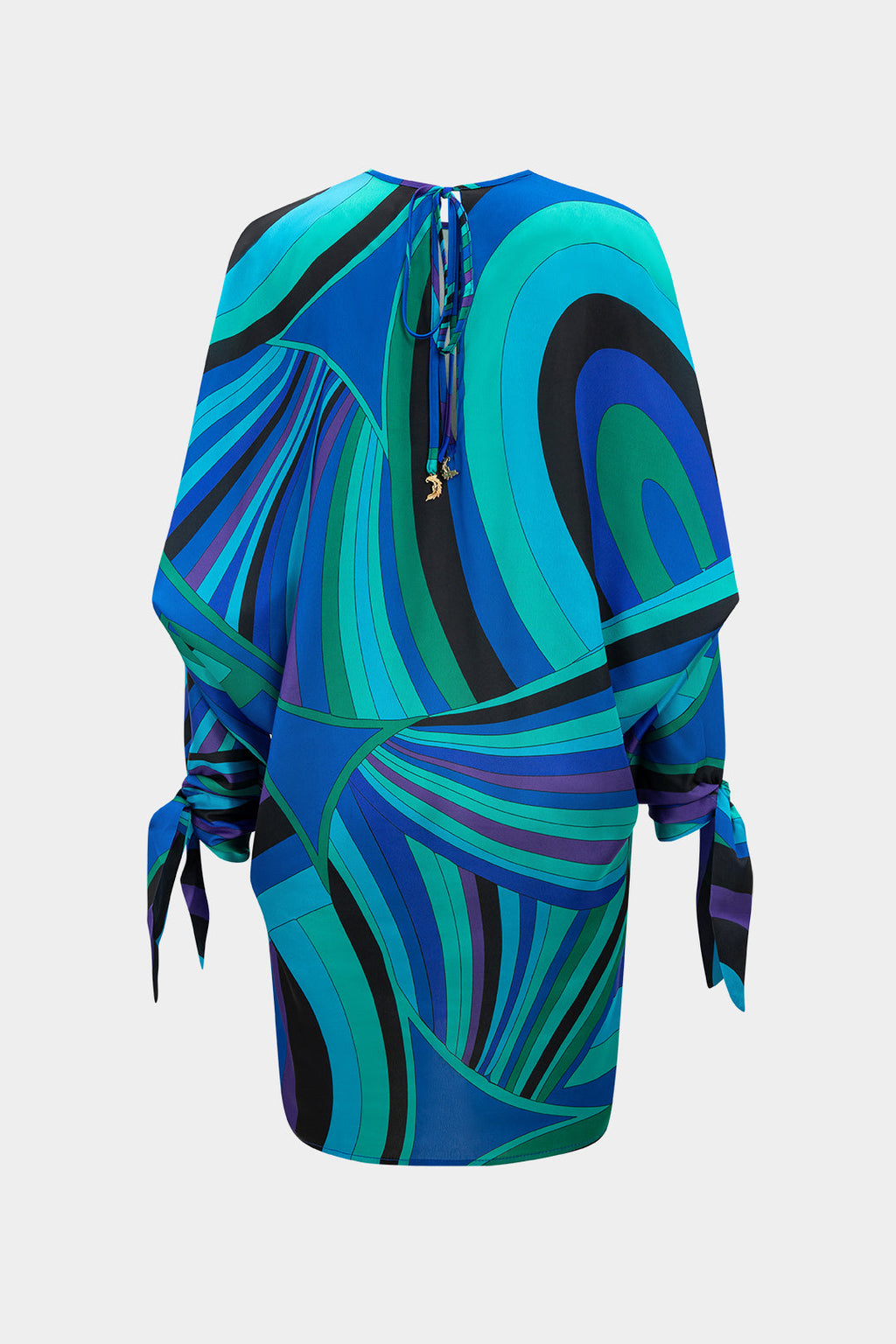 שמלת מיני עם שרוולים ארוכים וקשירה בהדפס צבעוני מופשט 