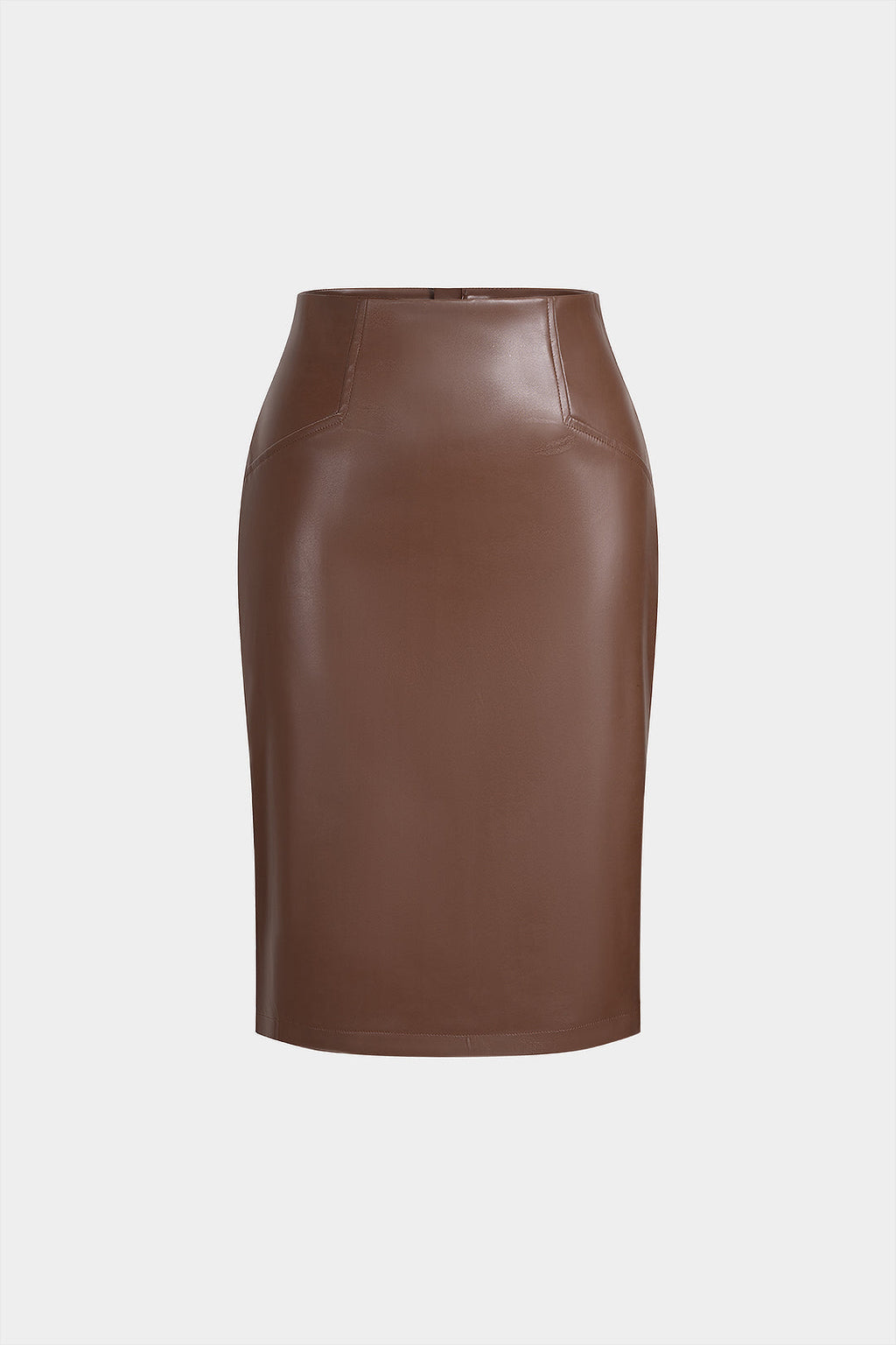 חצאית דמוית עור עם רוכסן מותן גבוה 