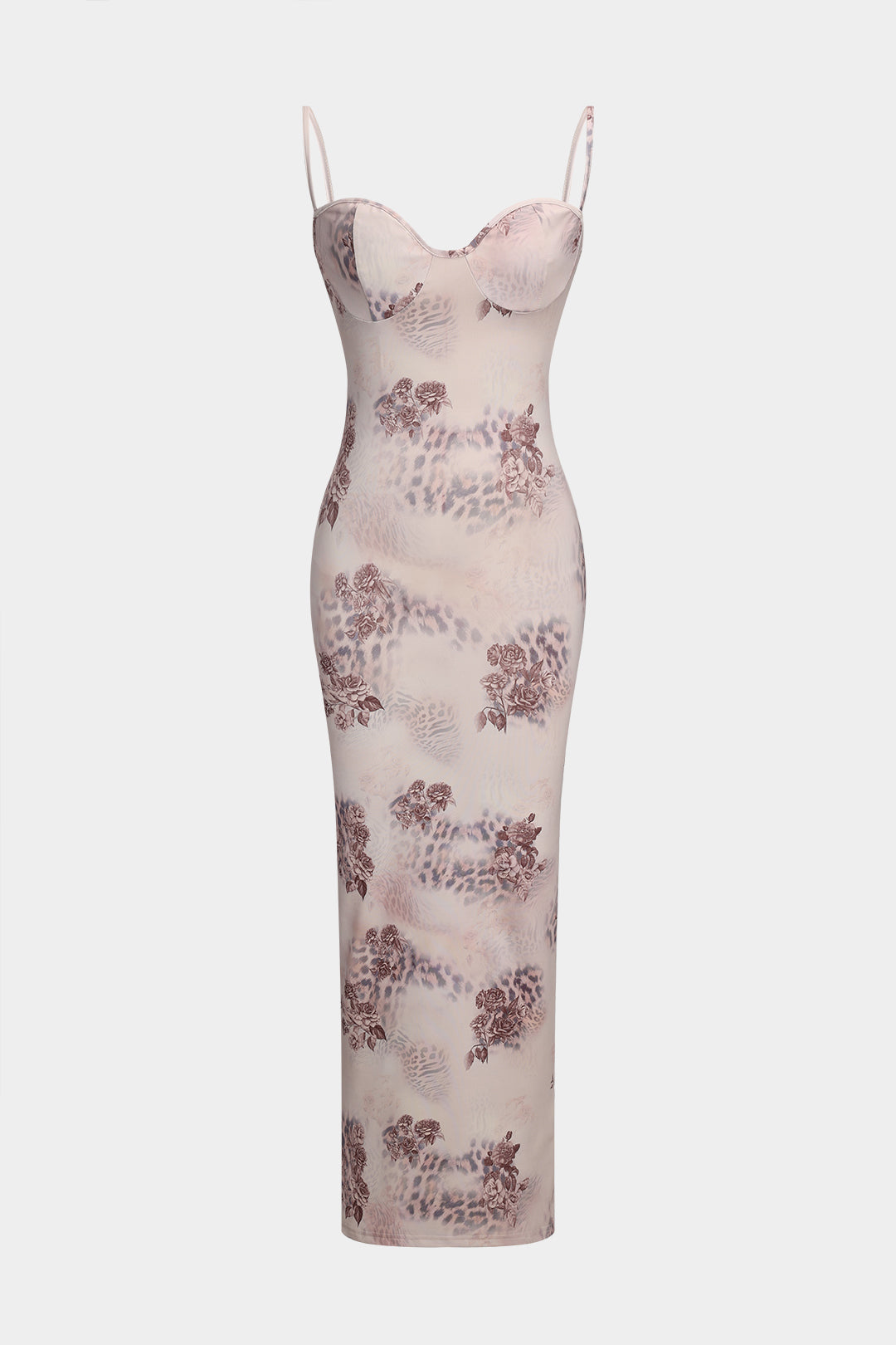 Vestido Maxi Bustier Estampado Leopardo Floral Elegante