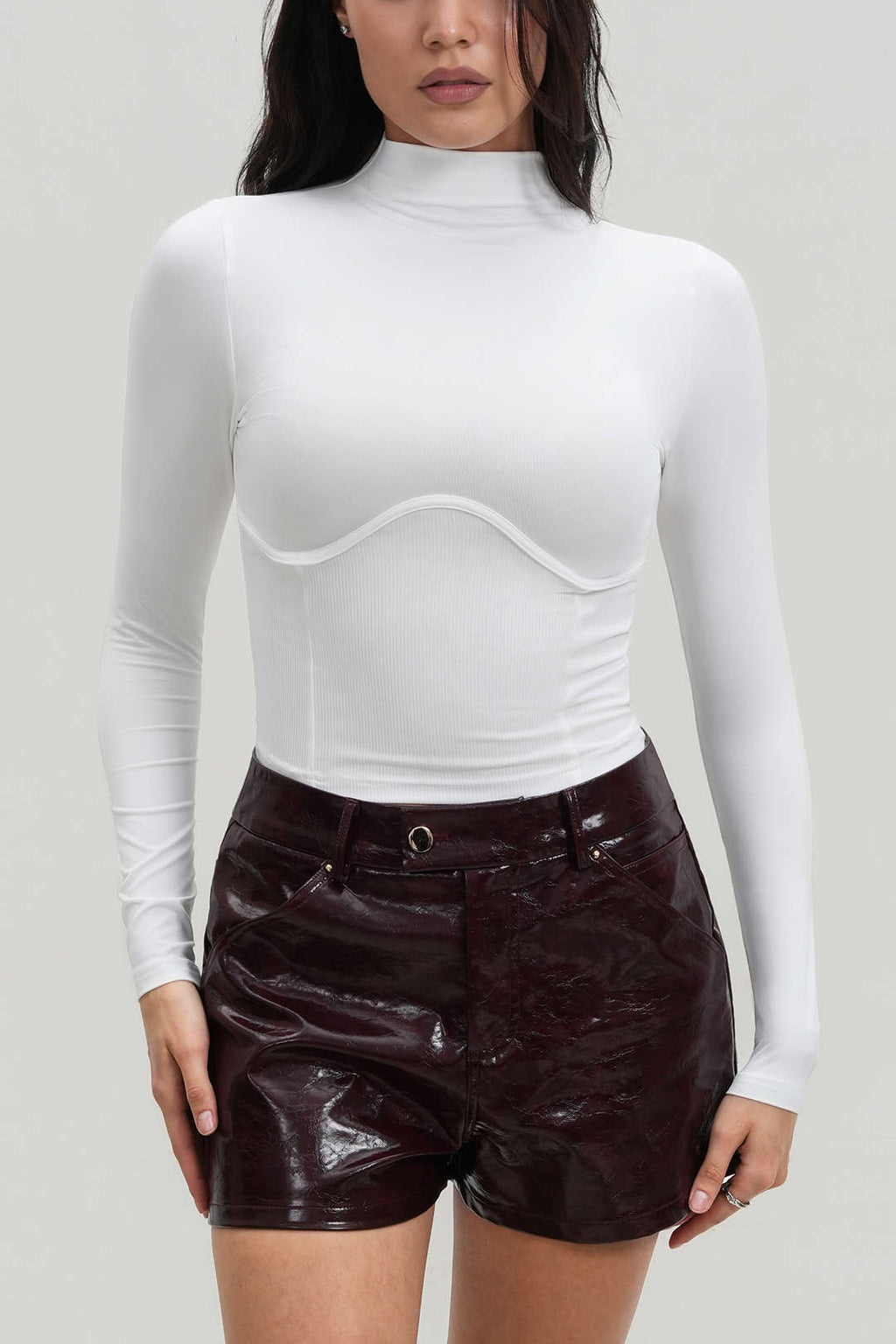 Solid Bustier Long Sleeve Top