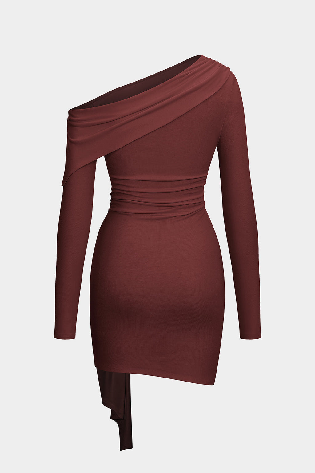Metallic Ruched One Shoulder Long Sleeve Midi Dress