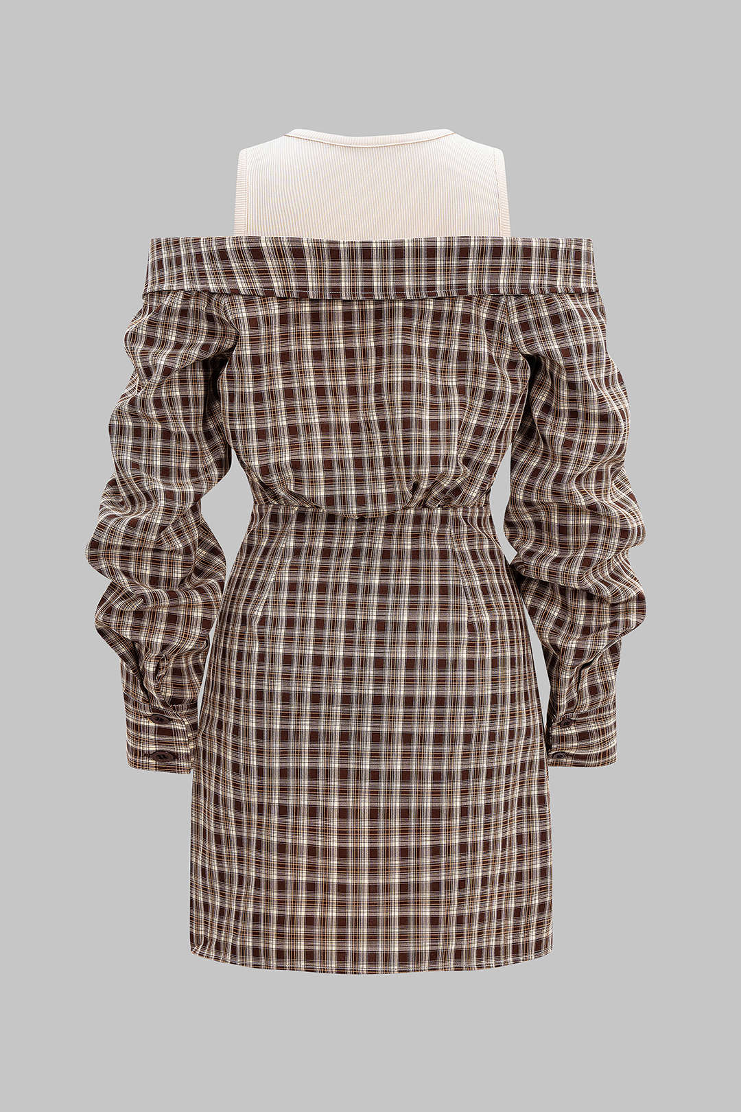 Plaid Print Patchwork Long Sleeve Mini Dress