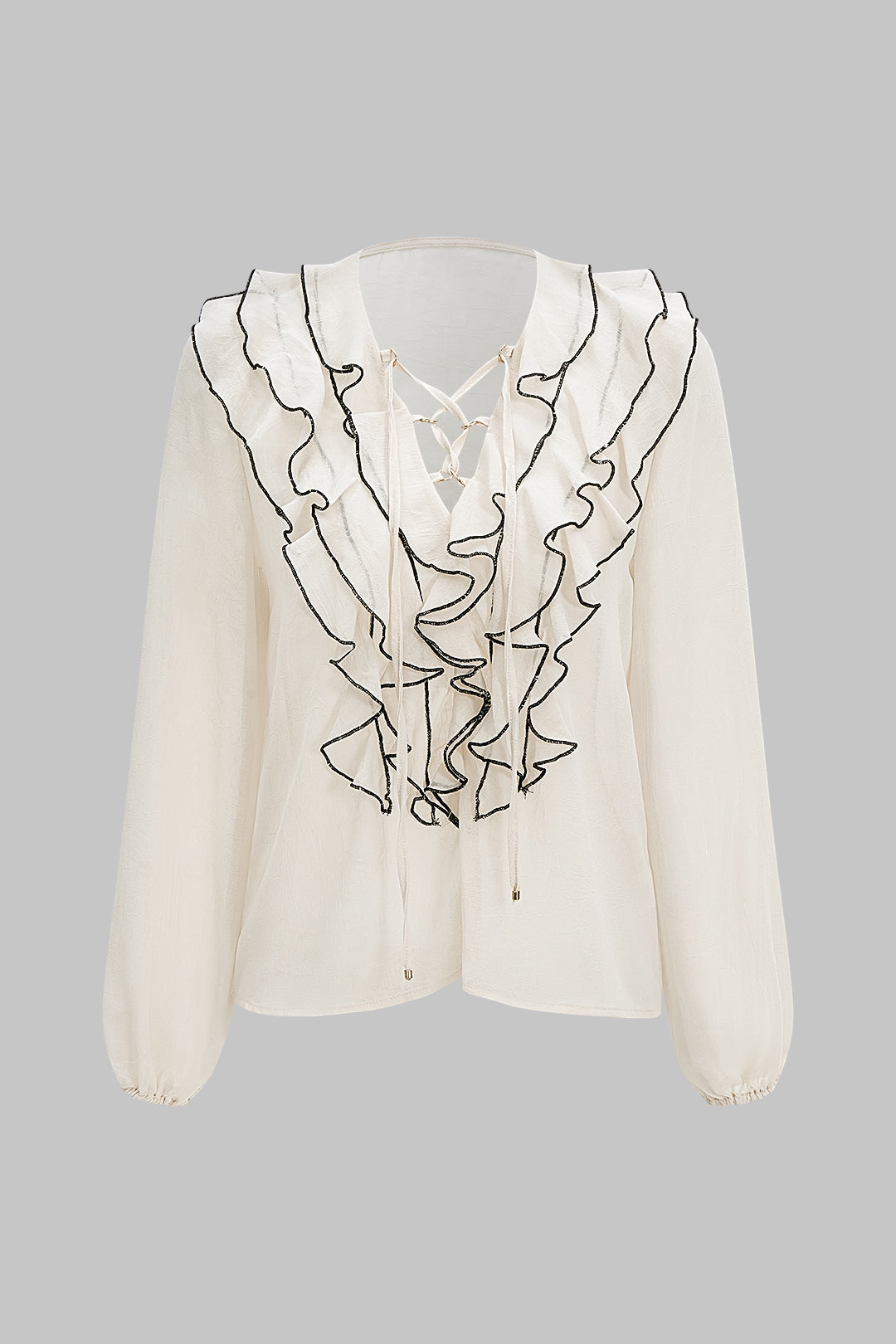 חולצת שיפון ארוכת שרוולים עם קפלים וקשירה 