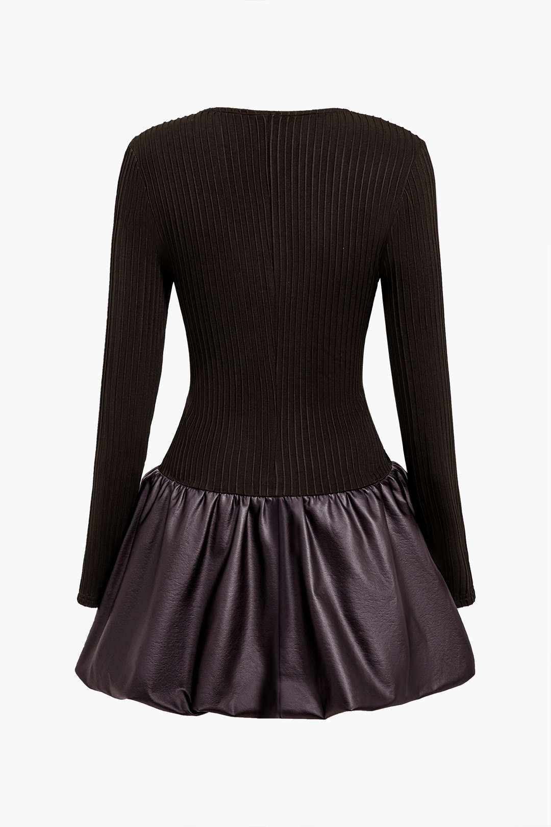 שמלת מיני עם צווארון מרובע וקשירה בצבע PU 