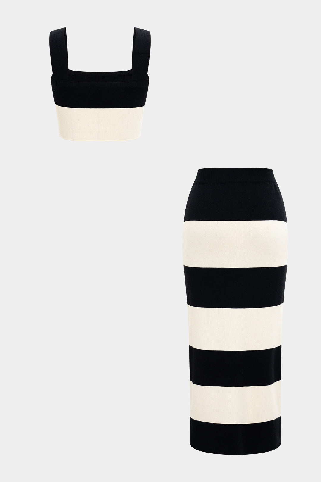 Conjunto Tejido Contraste Top Tirantes Falda Diario