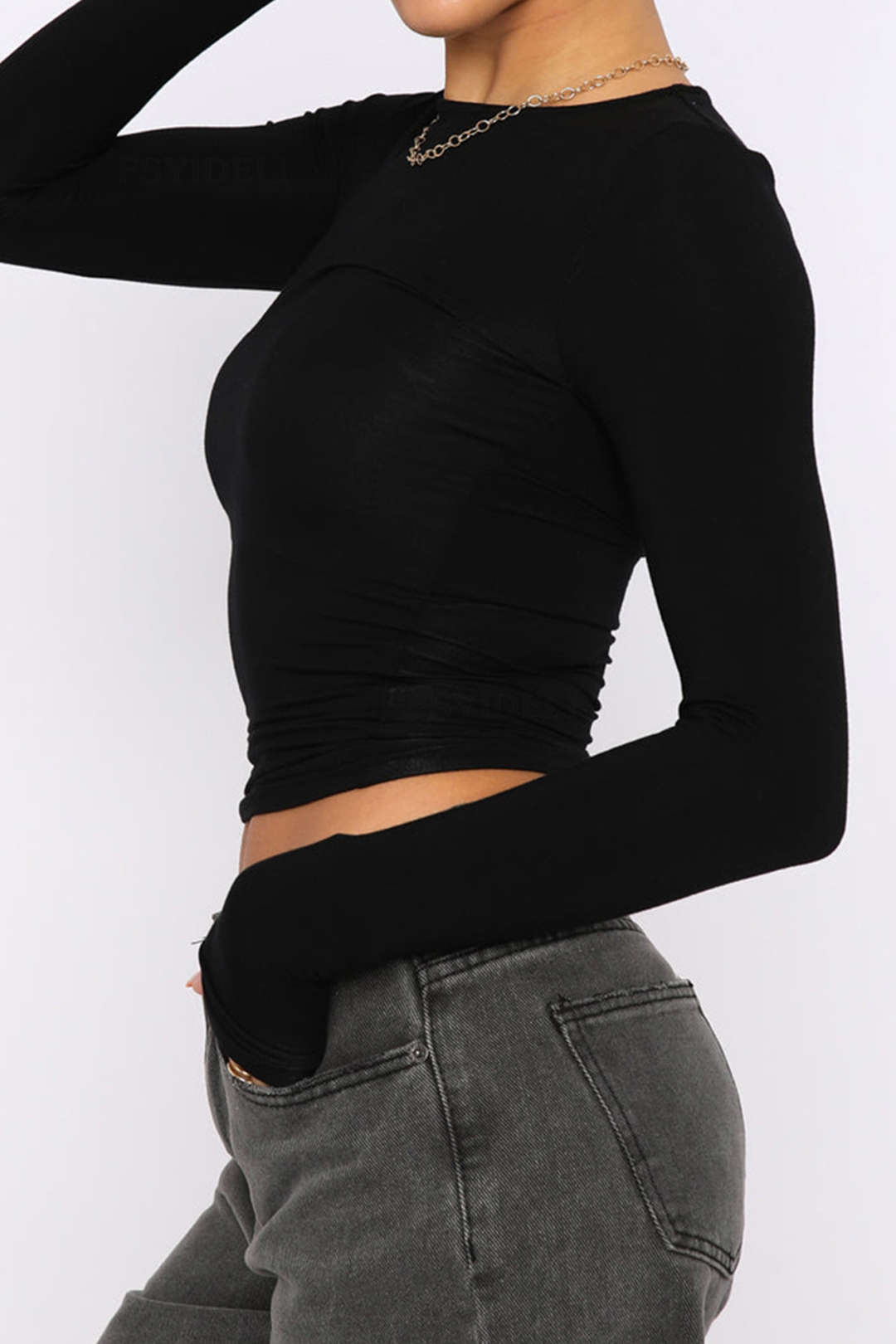 Blusa Minimalista Cuello Redondo Manga Larga Para Mujer