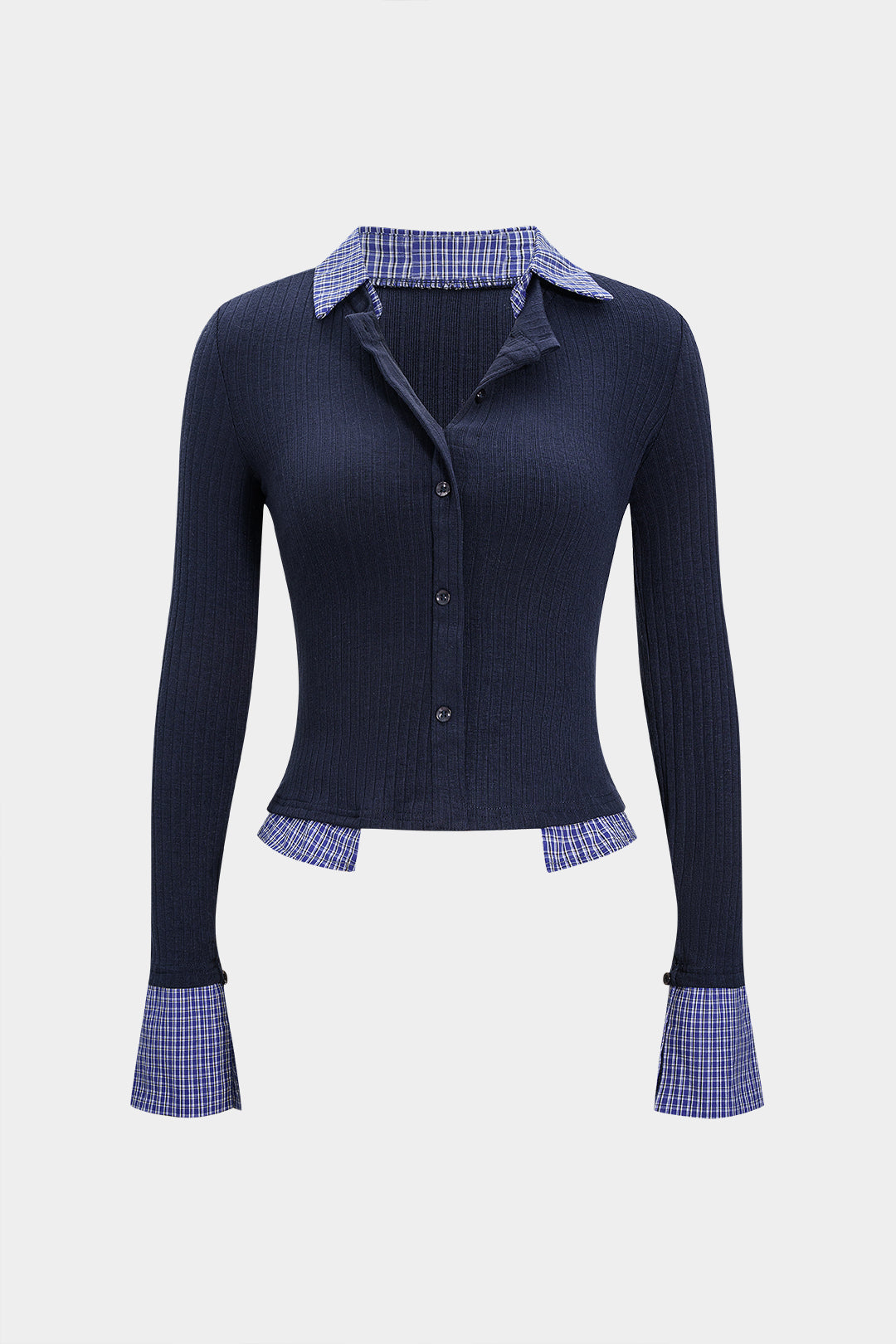 Lapel Patchwork Button Long-Sleeve Shirt