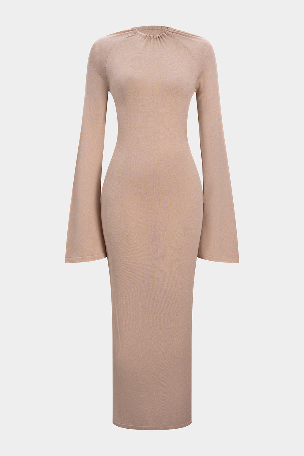 Solid Backless Long Sleeve Maxi Dress