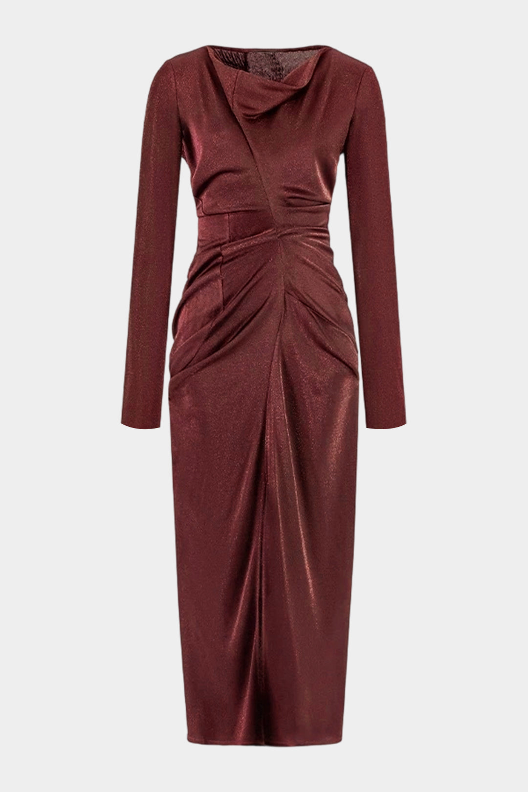 שמלת מידי א-סימטרית עם צווארון קפלים ושרוולים ארוכים 