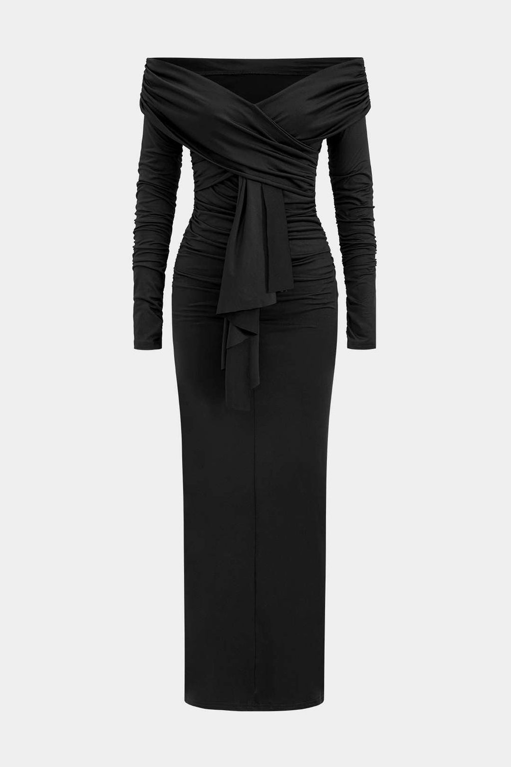 Vestido Maxi De Un Hombro Con Volantes Y Drapé Elegante
