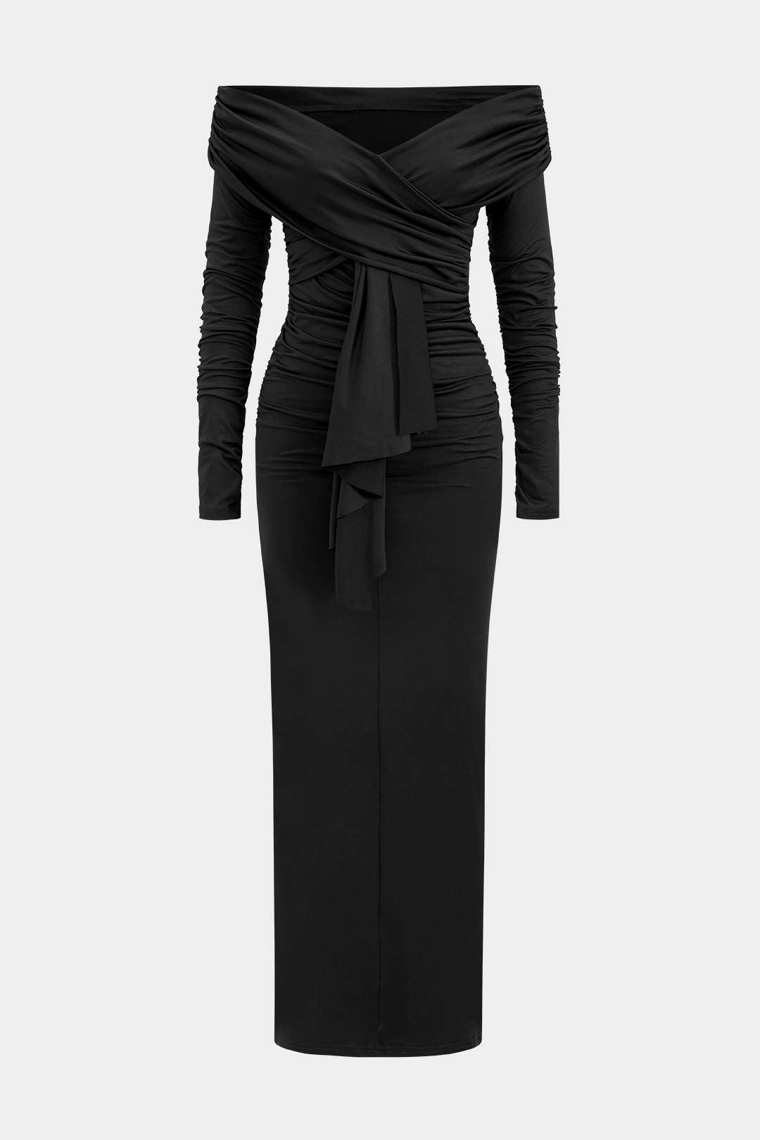 Vestido Maxi De Un Hombro Con Volantes Y Drapé Elegante