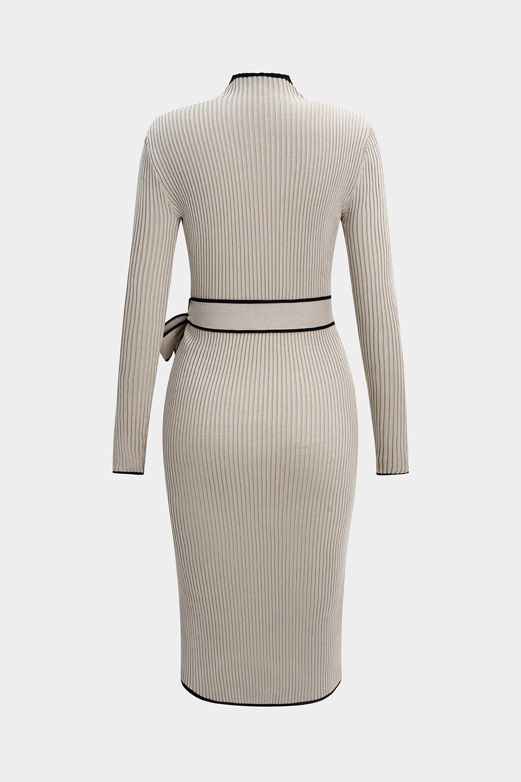 Knit Mock Neck Belted Long Sleeve Midi Dress