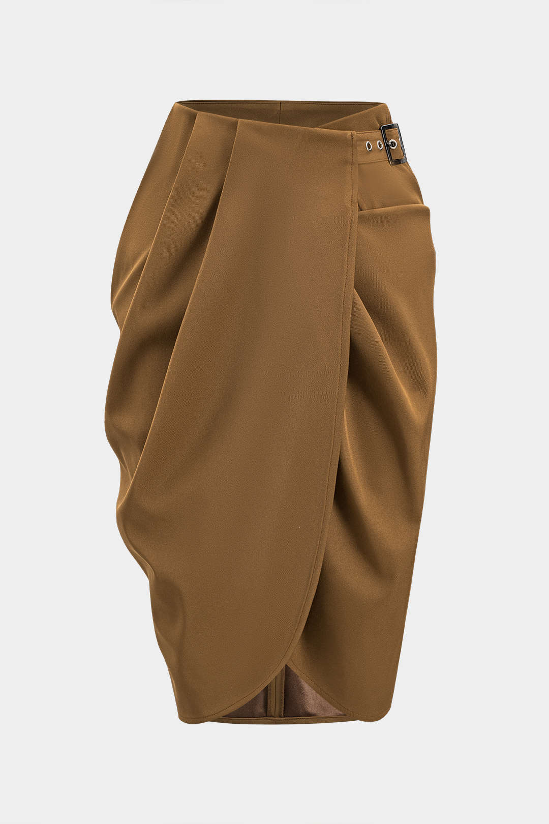 Falda Midi Drapada Asimétrica Con Cinturón Elegante