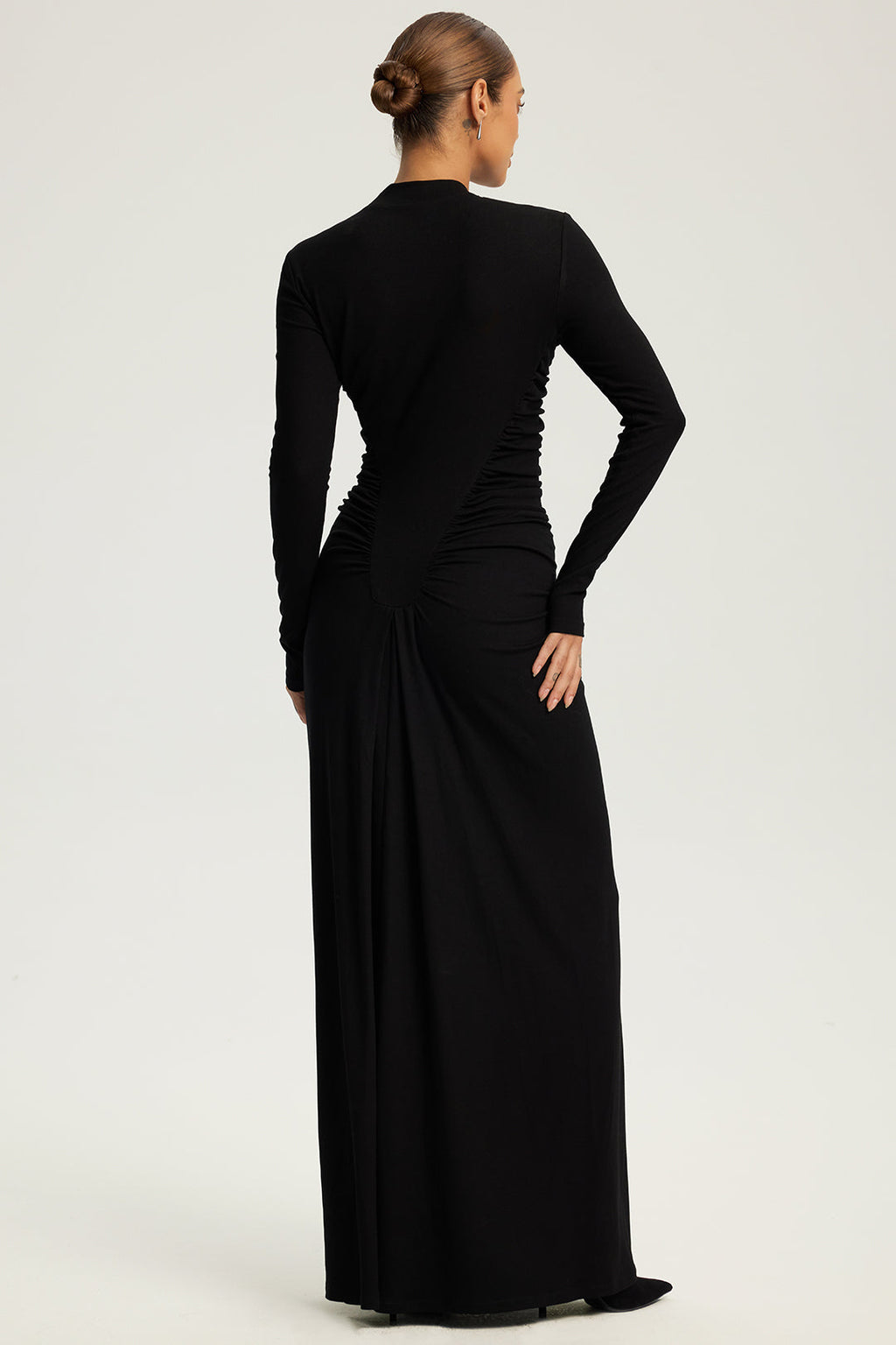 Metallic Ring Ruched Long Sleeve Maxi Dress