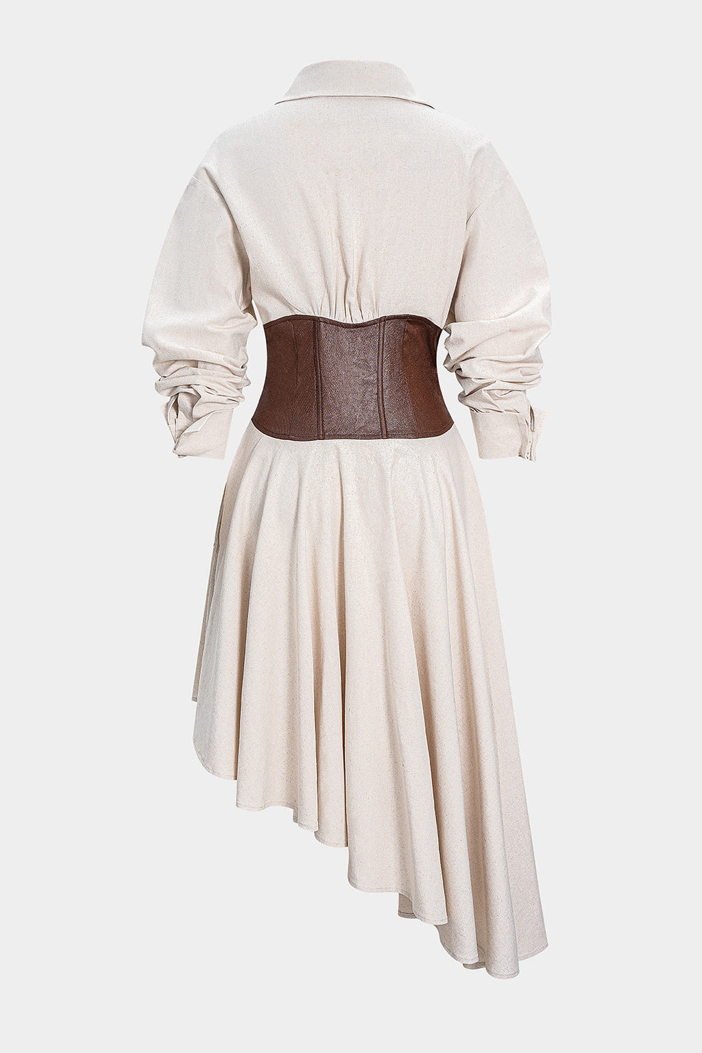 Faux Leather Patchwork Asymmetrical Hem Long Sleeve Maxi Dress