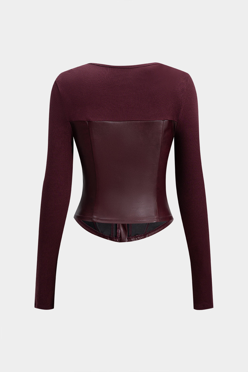 חולצה ארוכת שרוולים עם רוכסן דמוי עור וטלאים 